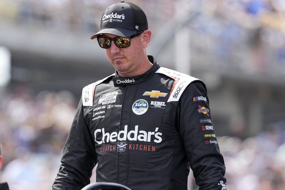 Apr 6, 2025; Darlington, South Carolina, USA; NASCAR Cup Series driver Kyle Busch (8) during intros during the Goodyear 400 at Darlington Raceway. Mandatory Credit: Jim Dedmon-Imagn Images