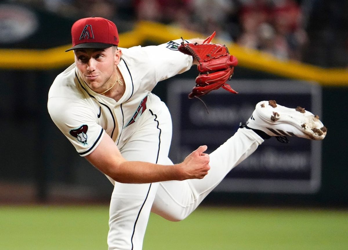 Arizona Diamondbacks starting pitcher Brandon Pfaadt throws to the Baltimore Orioles in the first inning at Chase Field in Phoenix, on April 9, 2025.