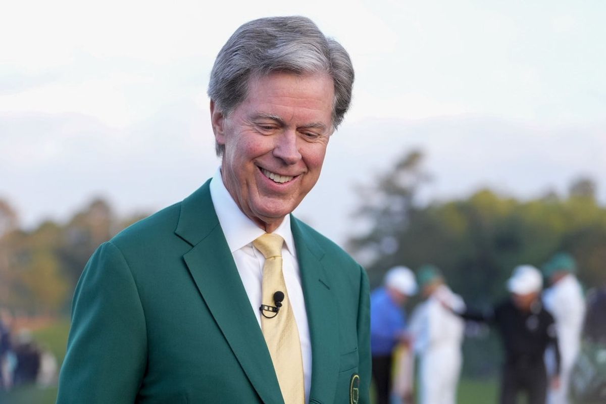 Apr 10, 2025; Augusta, Georgia, USA; Augusta National Golf Club Chairman Fred Ridley during the first round of the Masters Tournament. Mandatory Credit: Katie Goodale-Imagn Images