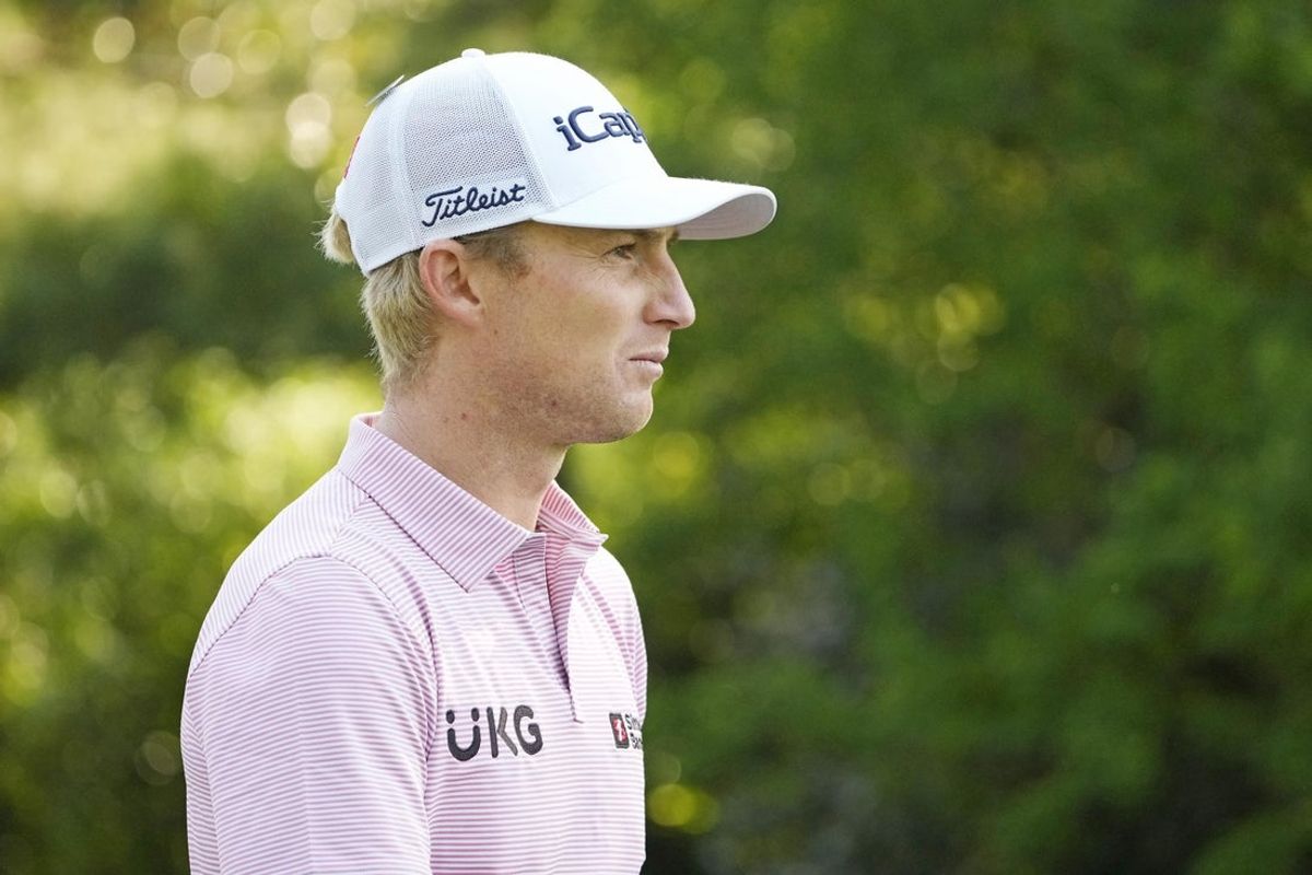 Apr 10, 2025; Augusta, Georgia, USA;  Will Zalatoris looks on from the fifth tee during the first round of the Masters Tournament. Mandatory Credit: Kyle Terada-Imagn Images