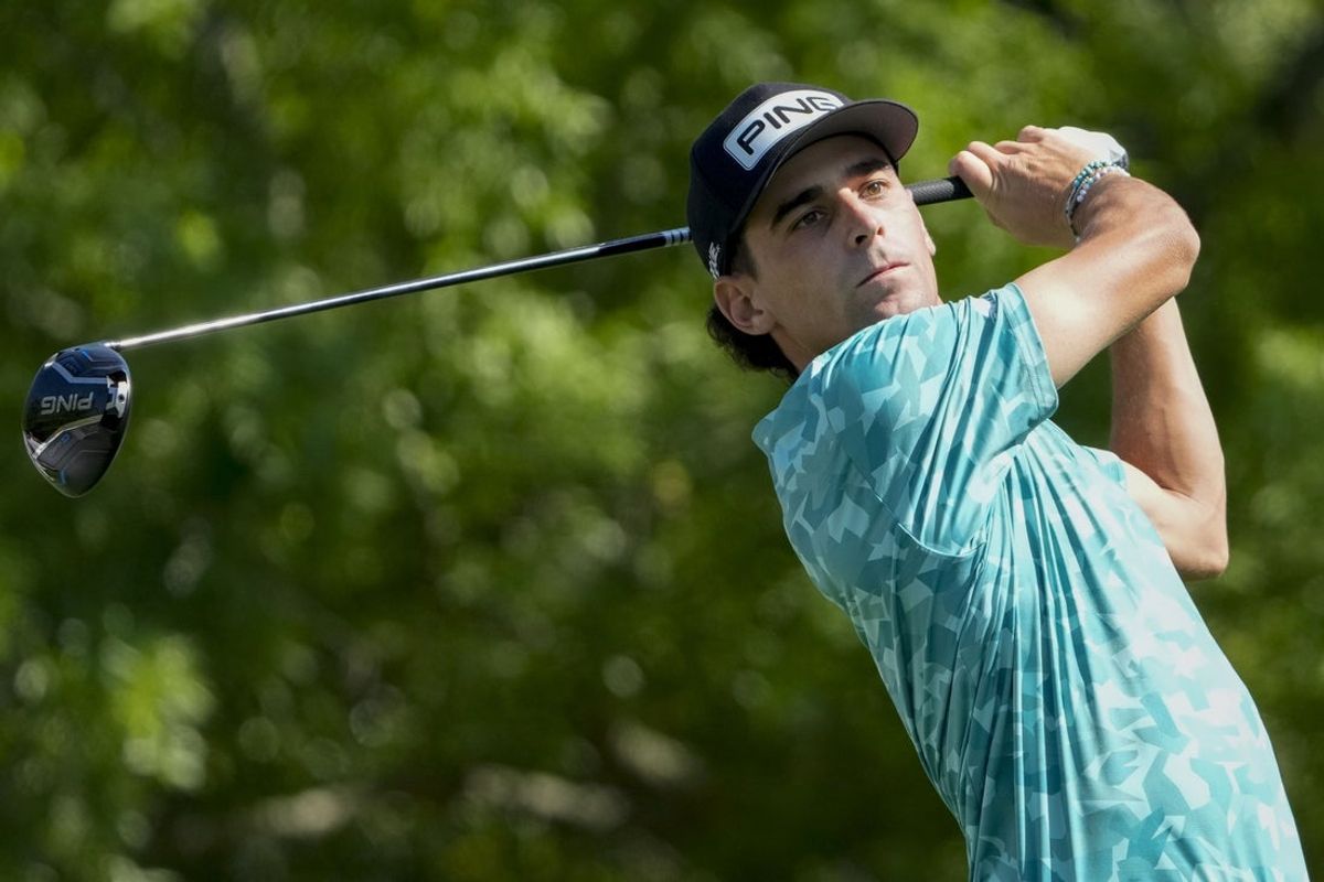 Apr 10, 2025; Augusta, Georgia, USA; Joaquin Niemann tees off on no. 5 during the first round of the Masters Tournament. Mandatory Credit: Kyle Terada-Imagn Images