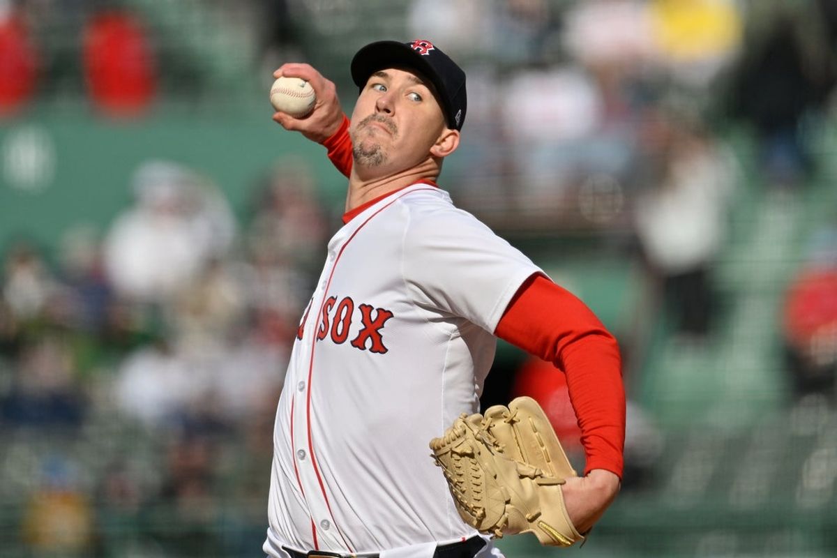 Apr 10, 2025; Boston, Massachusetts, USA; Boston Red Sox starting pitcher Walker Buehler (0) pitches against the Toronto Blue Jays during the first inning at Fenway Park. Mandatory Credit: Eric Canha-Imagn Images