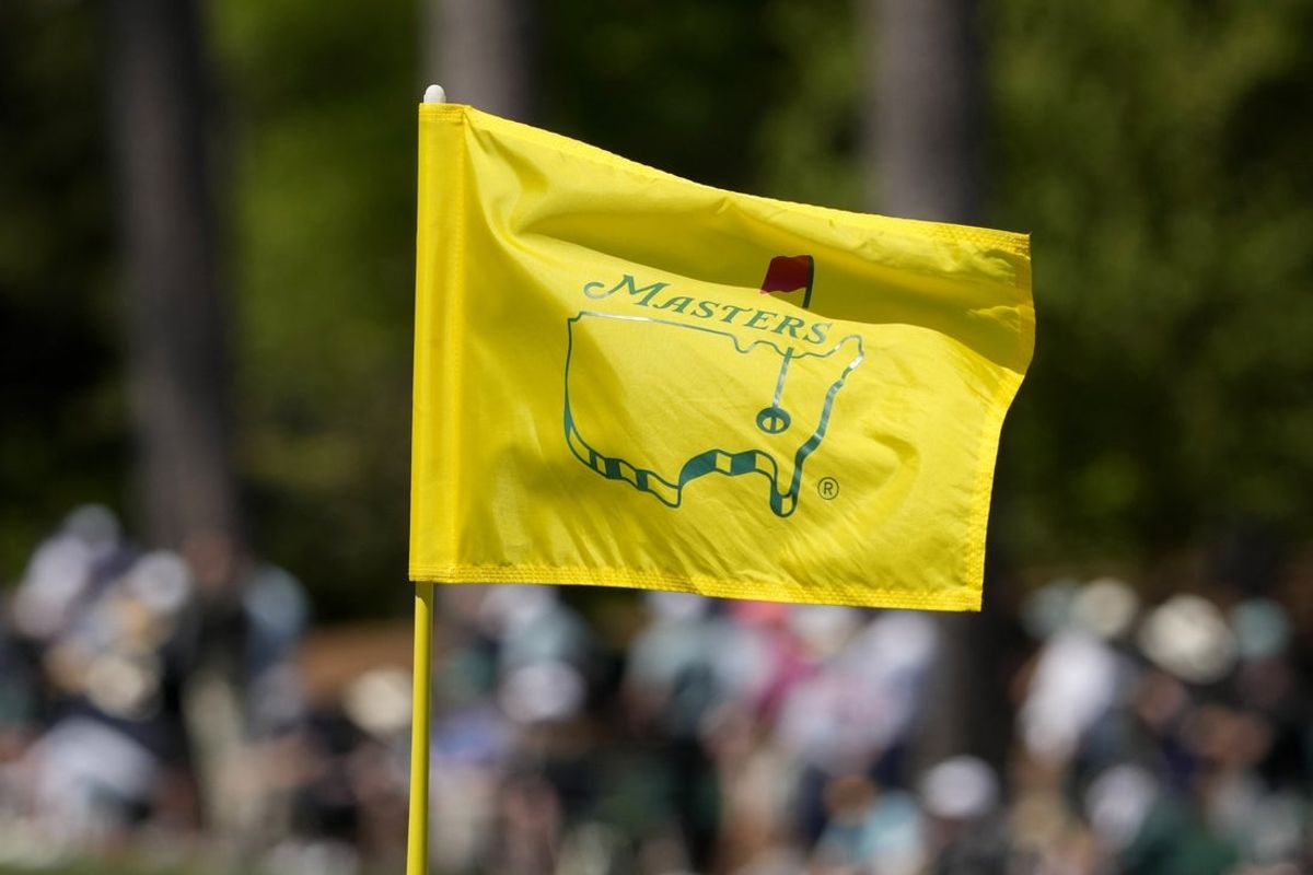 Apr 13, 2025; Augusta, Georgia, USA; The flag stick on the second green during the final round of the Masters Tournament at Augusta National Golf Club. Mandatory Credit: Michael Madrid-Imagn Images