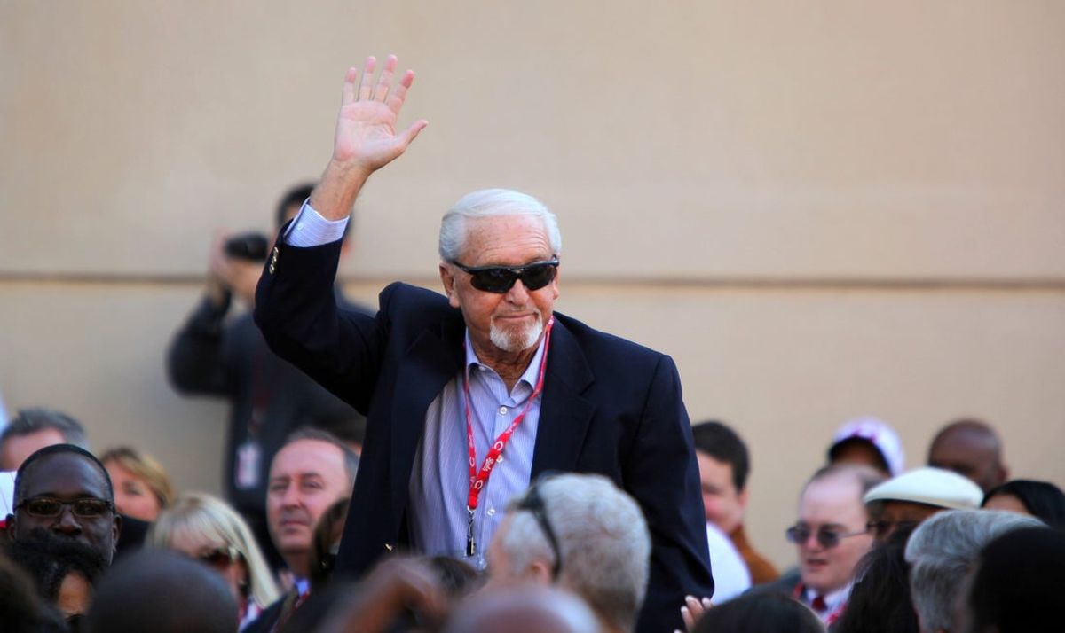 September 7, 2013: Tommy Helms, who the Reds traded to get Joe Morgan, was one of the honored guests during the unveiling of the Joe Morgan statue in front of Great American Ball Park.