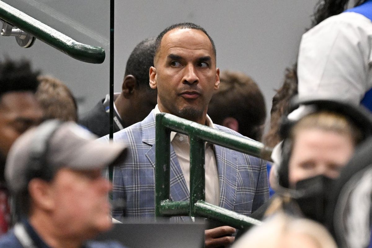 Apr 9, 2025; Dallas, Texas, USA; Dallas Mavericks general manager Nico Harrison during the game between the Dallas Mavericks and the Los Angeles Lakers at American Airlines Center. Mandatory Credit: Jerome Miron-Imagn Images