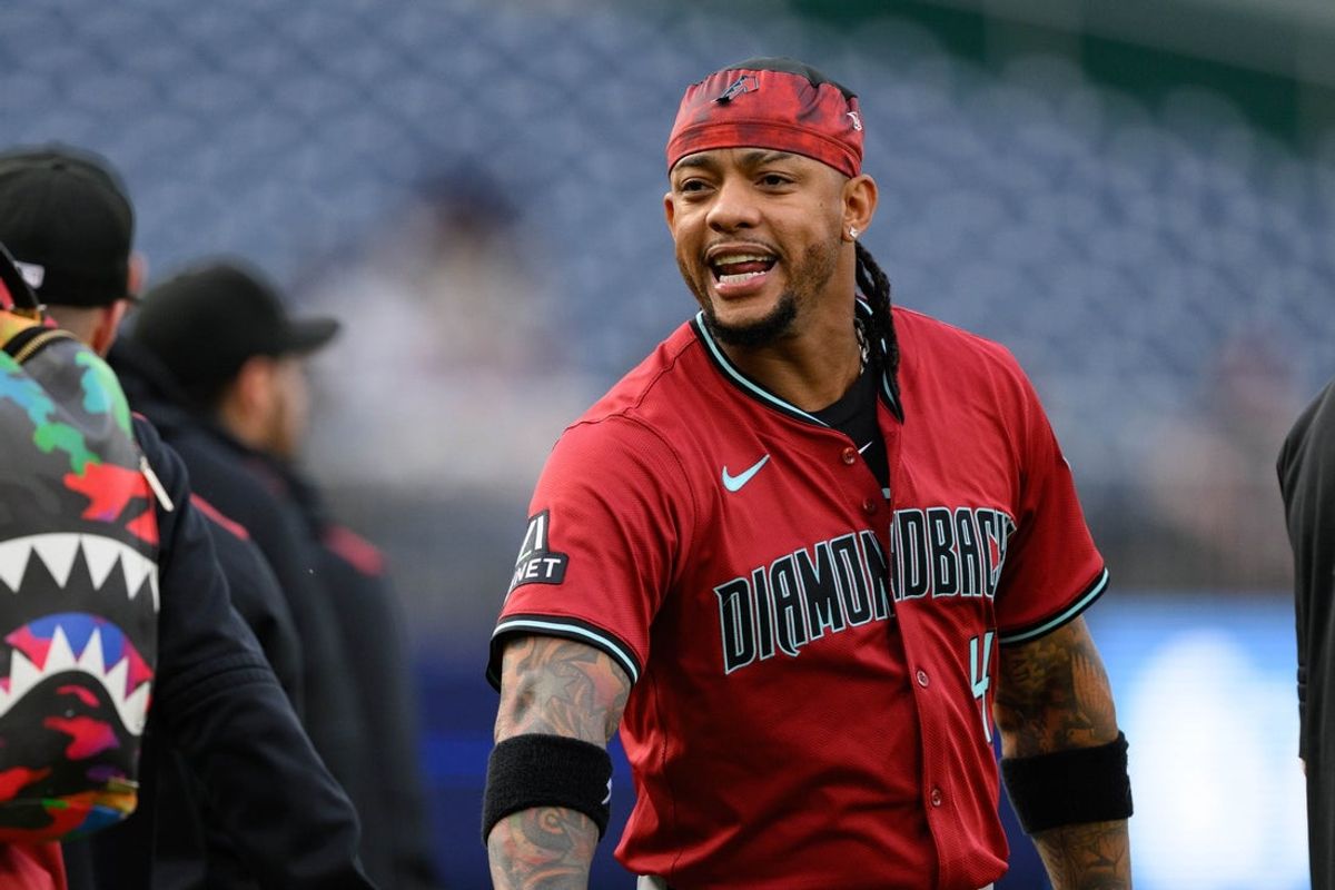 Apr 4, 2025; Washington, District of Columbia, USA; Arizona Diamondbacks second base Ketel Marte (4) warms up prior to a game against the Washington Nationals at Nationals Park. Mandatory Credit: Reggie Hildred-Imagn Images
