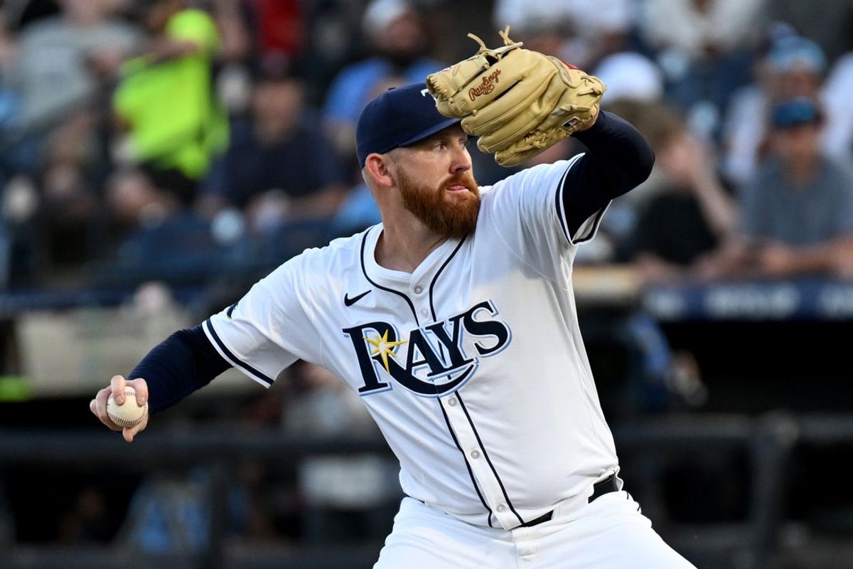 Apr 16, 2025; St. Petersburg, Florida, USA; Tampa Bay Rays starting pitcher Zack Littell (52) throws a pitch in the first inning against the Boston Red Sox at George M. Steinbrenner Field. Mandatory Credit: Jonathan Dyer-Imagn Images
