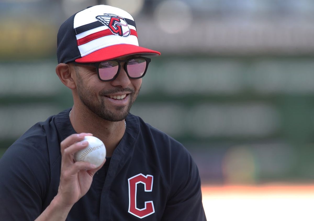 Apr 18, 2025; Pittsburgh, Pennsylvania, USA;  Cleveland Guardians major league field coordinator Kai Correa (50) participates in infield practice before the game against the Pittsburgh Pirates at PNC Park. Mandatory Credit: Charles LeClaire-Imagn Images
