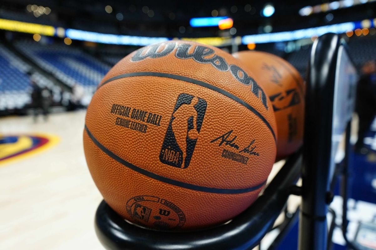 Apr 19, 2025; Denver, Colorado, USA; General view of a NBA Wilson basketball before the game between the LA Clippers against the Denver Nuggets at Ball Arena. Mandatory Credit: Ron Chenoy-Imagn Images