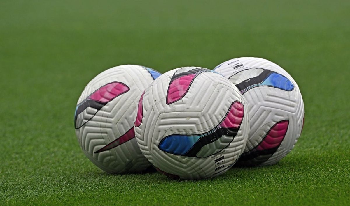 Apr 19, 2025; Kansas City, Missouri, USA;  A general view of soccer balls on the field before a match between the Kansas City Current and Houston Dash at CPKC Stadium. Mandatory Credit: Peter Aiken-Imagn Images