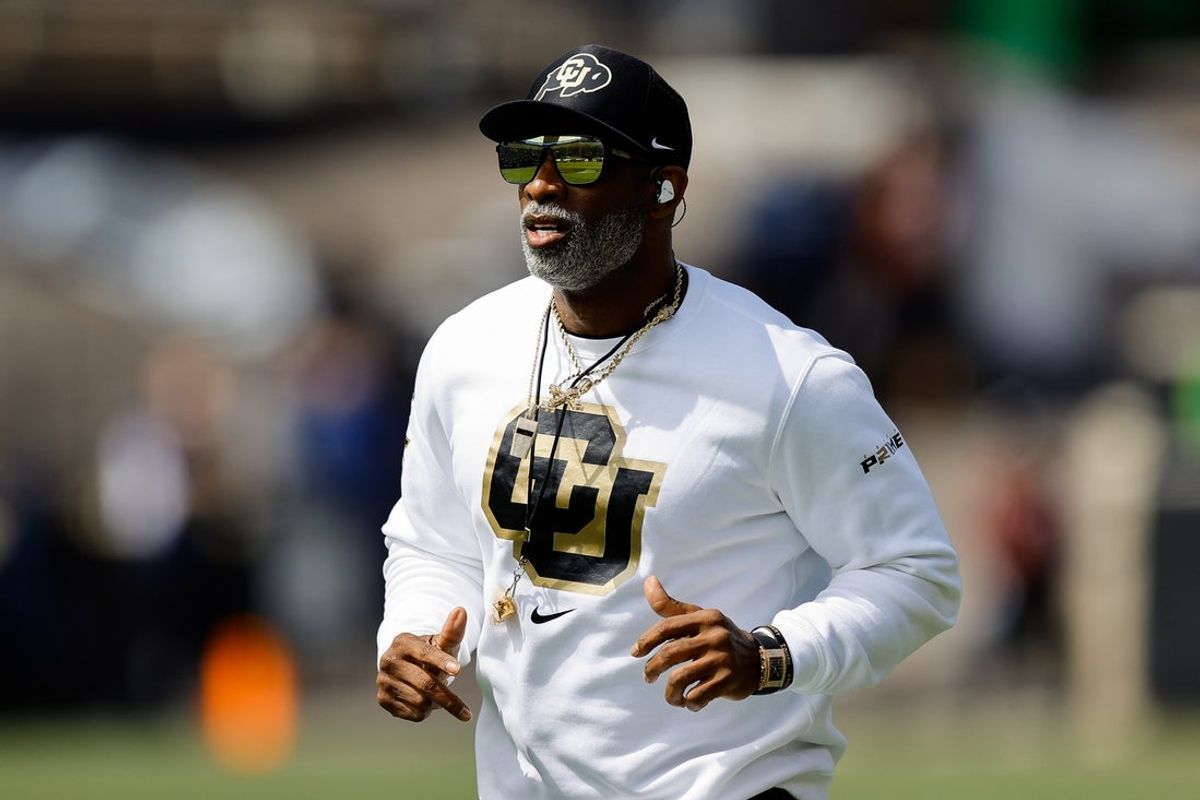 Apr 19, 2025; Boulder, CO, USA; Colorado Buffaloes head coach Deion Sanders before the spring game at Folsom Field. Mandatory Credit: Isaiah J. Downing-Imagn Images