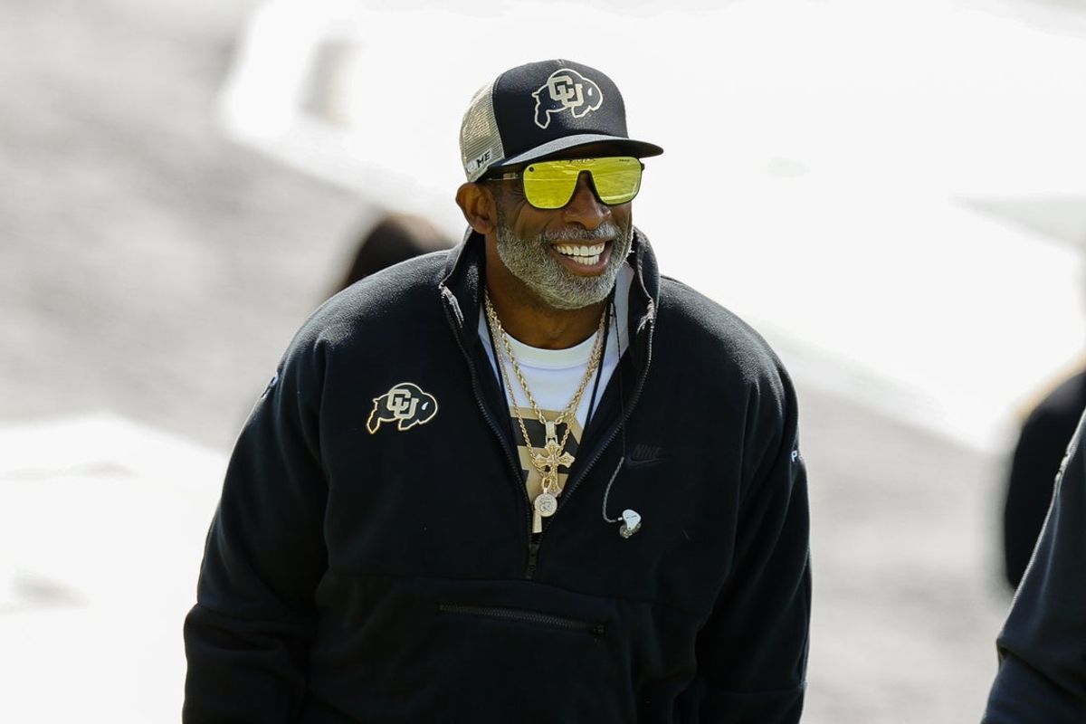 Apr 19, 2025; Boulder, CO, USA; Colorado Buffaloes head coach Deion Sanders during the spring game at Folsom Field. Mandatory Credit: Isaiah J. Downing-Imagn Images