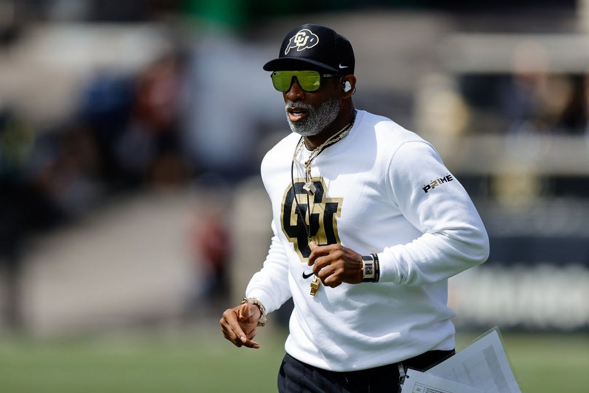 Apr 19, 2025; Boulder, CO, USA; Colorado Buffaloes head coach Deion Sanders during the spring game at Folsom Field. Mandatory Credit: Isaiah J. Downing-Imagn Images