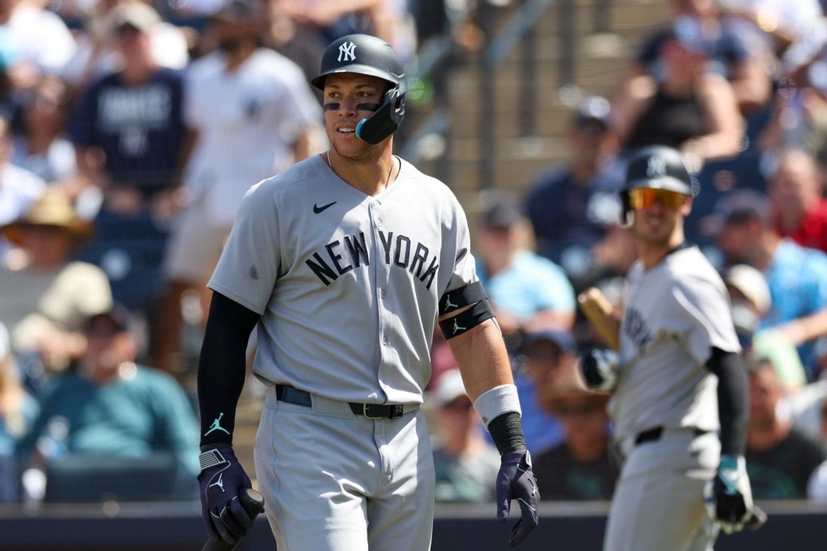 Apr 20, 2025; Tampa, Florida, USA; New York Yankees designated hitter Aaron Judge (99) looks on after striking out against the Tampa Bay Rays in the eighth inning ejected  at George M. Steinbrenner Field. Mandatory Credit: Nathan Ray Seebeck-Imagn Images
