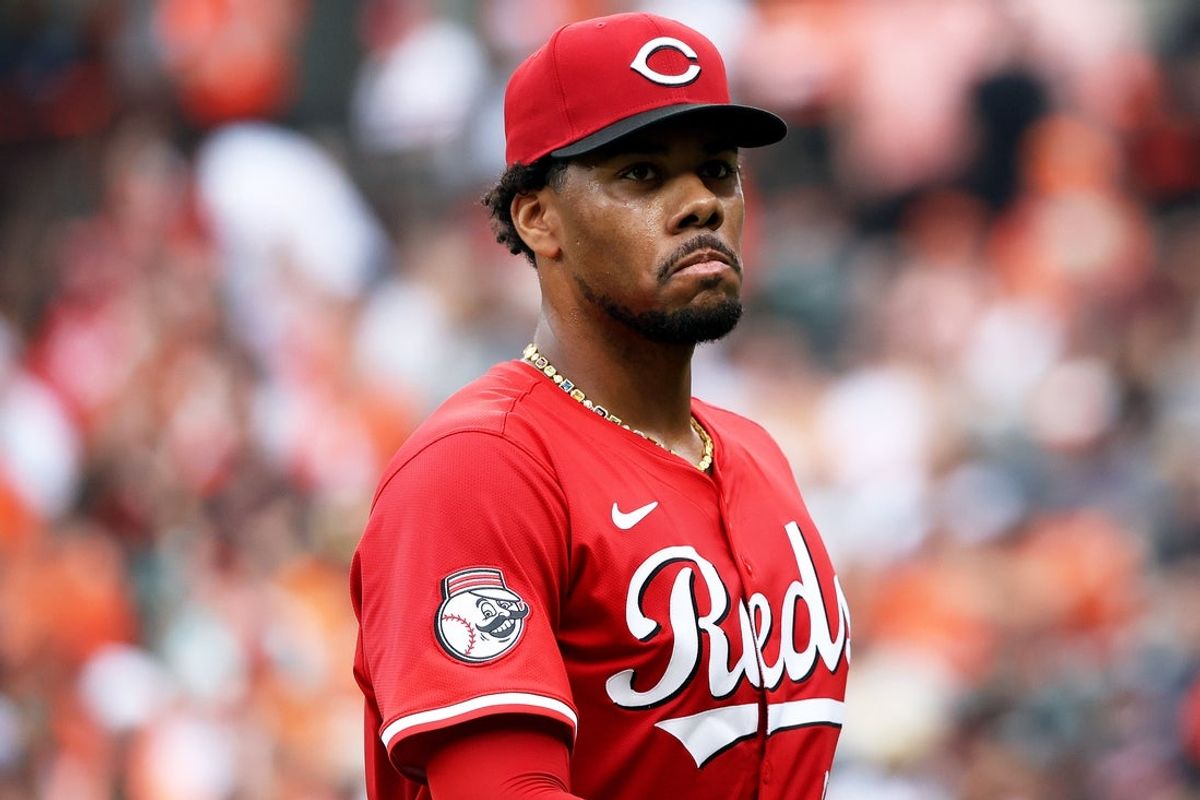 Apr 19, 2025; Baltimore, Maryland, USA; Cincinnati Reds pitcher Hunter Greene (21) looks on during the first inning against the Baltimore Orioles at Oriole Park at Camden Yards. Mandatory Credit: Daniel Kucin Jr.-Imagn Images