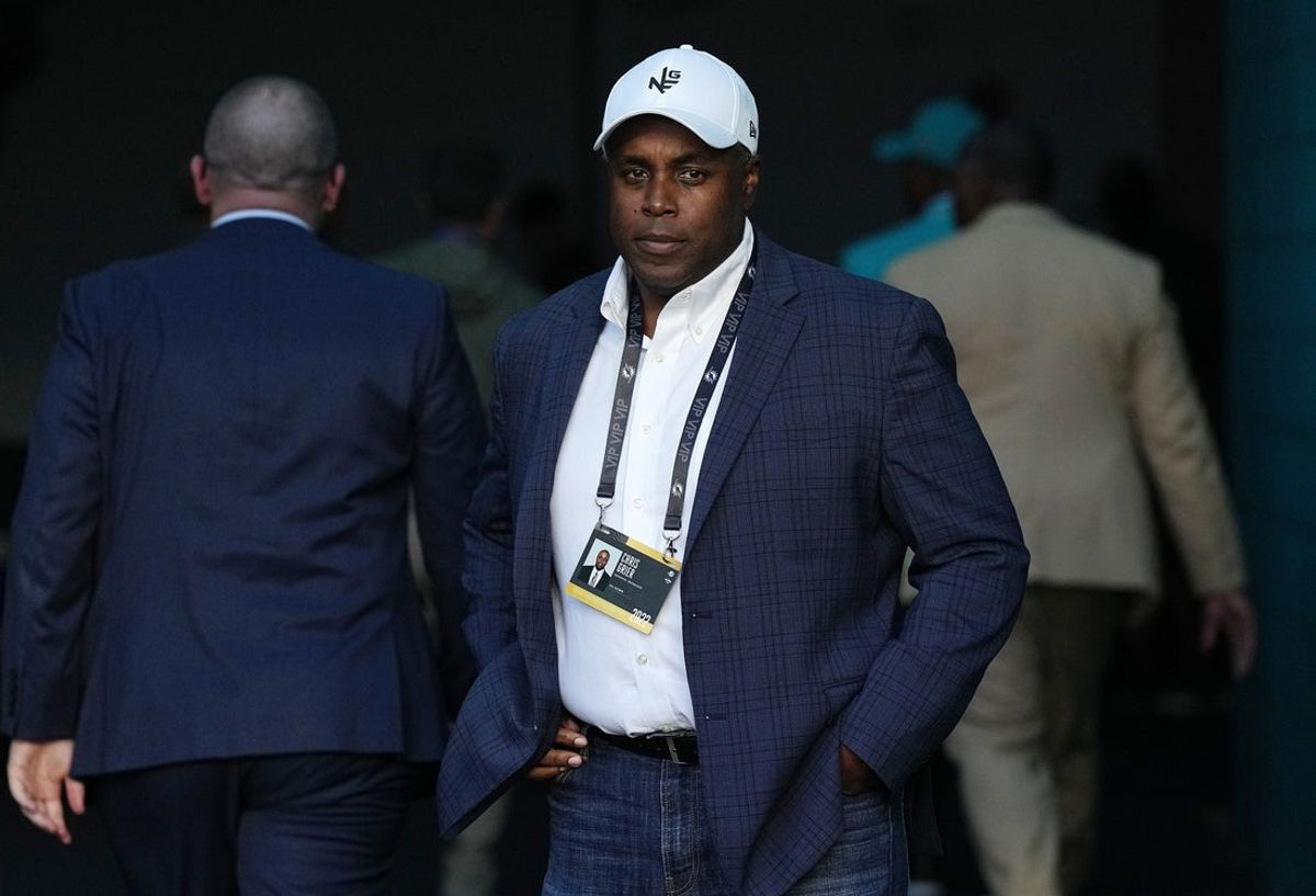 Miami Dolphins GM Chris Grier, the son of Bobby Grier, waits for his team to come off the field. 

Photos Cleveland Browns V Miami Dolphins 43