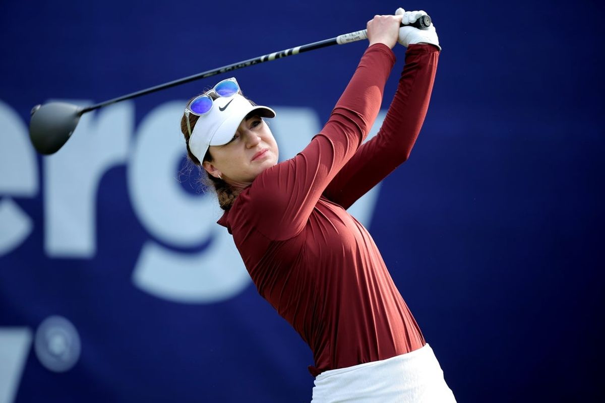 Apr 24, 2025; The Woodlands, Texas, USA; Gabriela Ruffels of Australia hits a tee shot at the first hole during the first round of The Chevron Championship golf tournament. Mandatory Credit: Erik Williams-Imagn Images