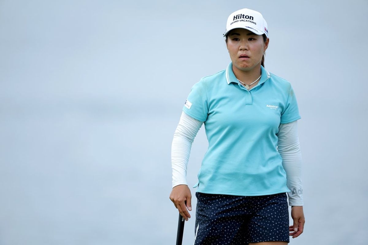 Apr 24, 2025; The Woodlands, Texas, USA; Nasa Hataoka of Japan walks onto the green on the 18th hole during the first round of The Chevron Championship golf tournament. Mandatory Credit: Erik Williams-Imagn Images