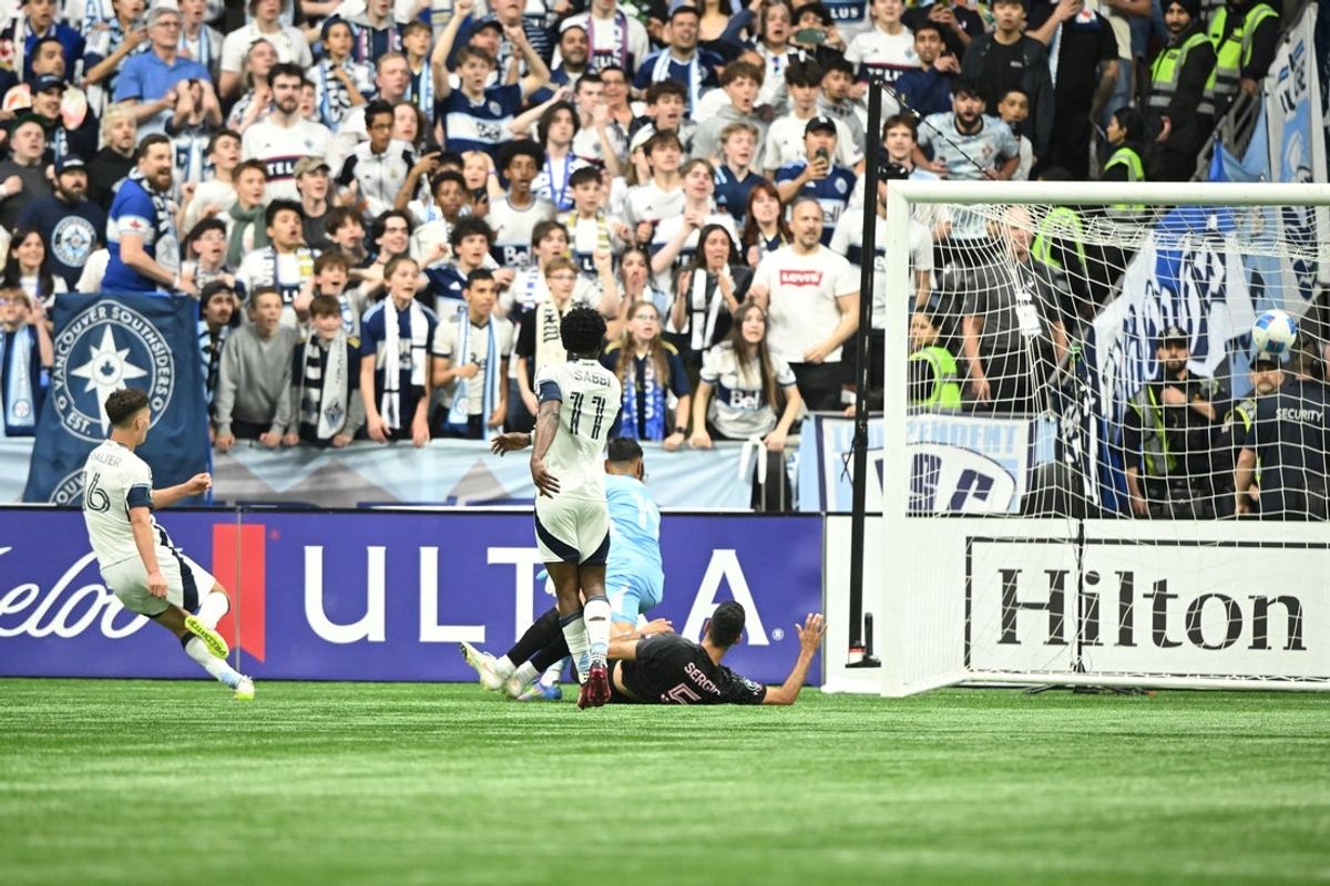 Apr 24, 2025; Vancouver, British Columbia, CAN;   Vancouver Whitecaps FC midfielder Sebastian Berhalter (16) scores against Inter Miami SC during the second half at BC Place. Mandatory Credit: Anne-Marie Sorvin-Imagn Images
