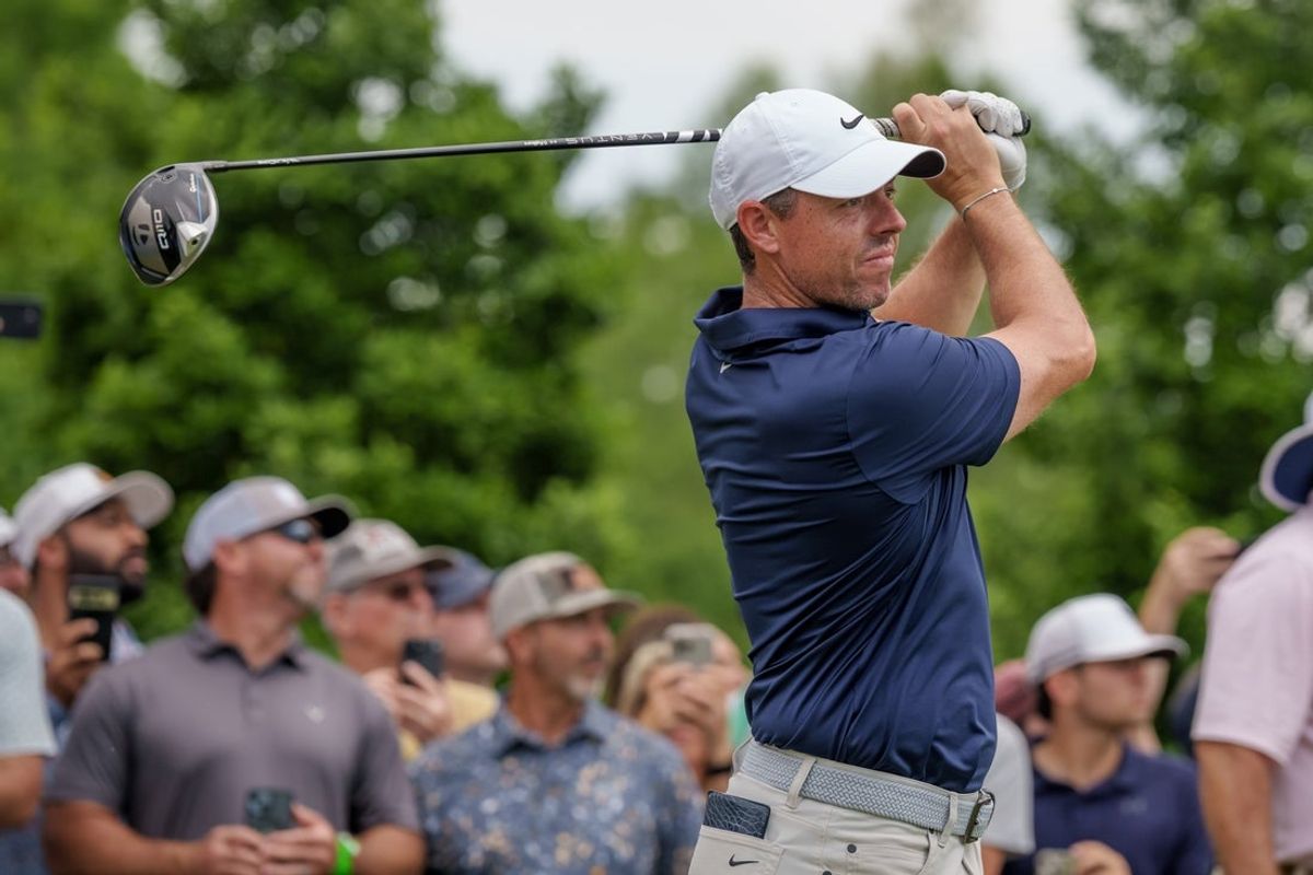 Apr 25, 2025; Avondale, Louisiana, USA;  Rory McIlroy tees off on the 4th hole during the second round of the Zurich Classic of New Orleans golf tournament. Mandatory Credit: Matthew Hinton-Imagn Images