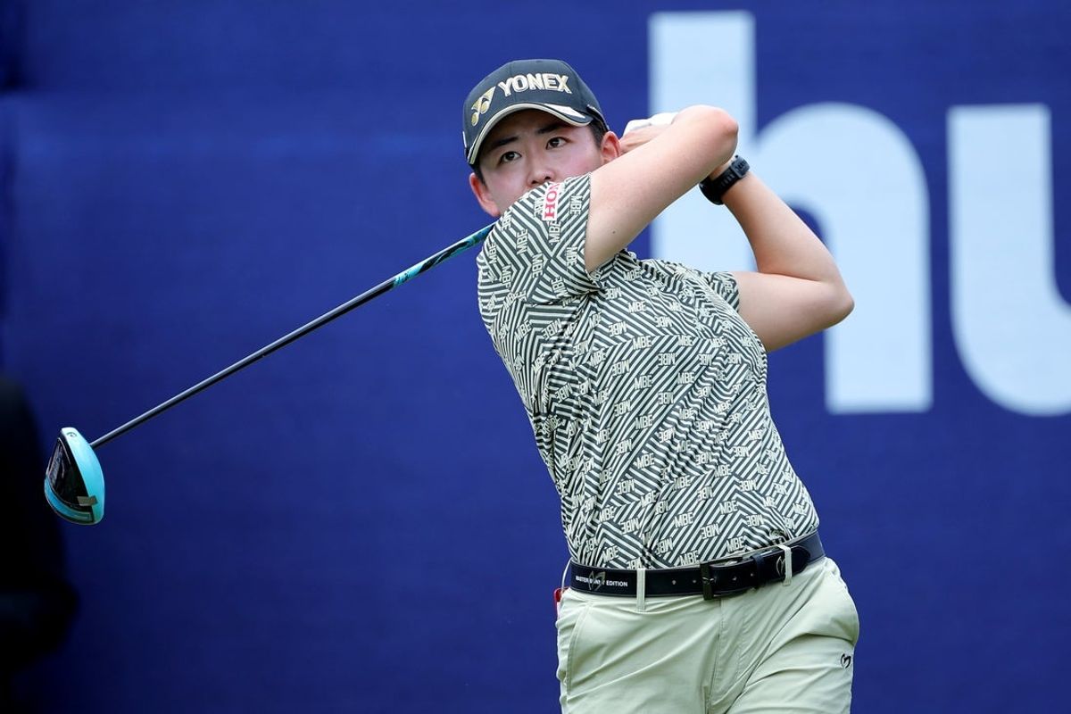 Apr 25, 2025; The Woodlands, Texas, USA; Akie Iwai of Japan hits a tee shot at the first hole during the second round of The Chevron Championship golf tournament. Mandatory Credit: Erik Williams-Imagn Images