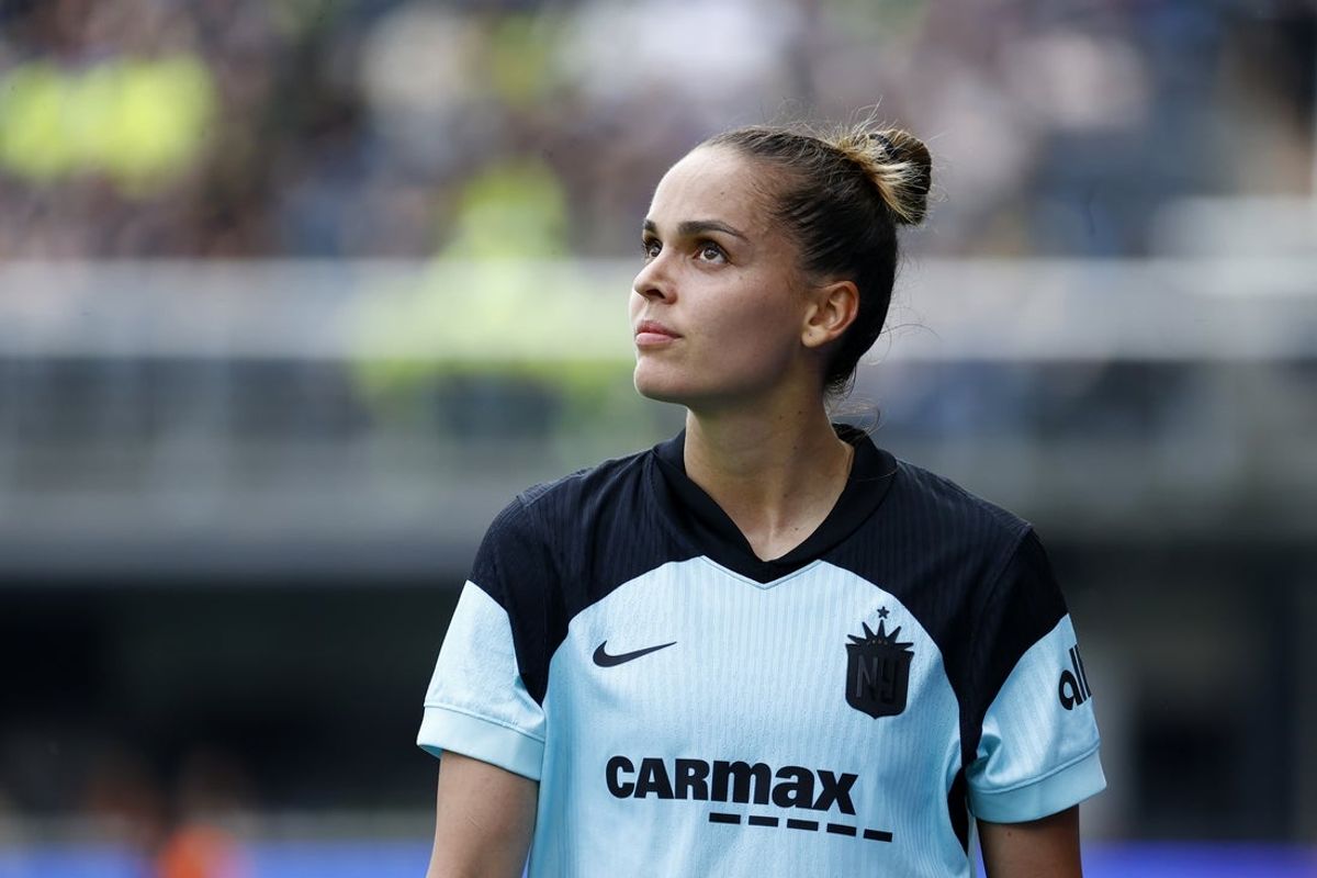 Apr 26, 2025; Washington, District of Columbia, USA; Gotham FC forward Gabi Portilho (18) leaves the field after being injured against the Washington Spirit during the second half at Audi Field. Mandatory Credit: Amber Searls-Imagn Images