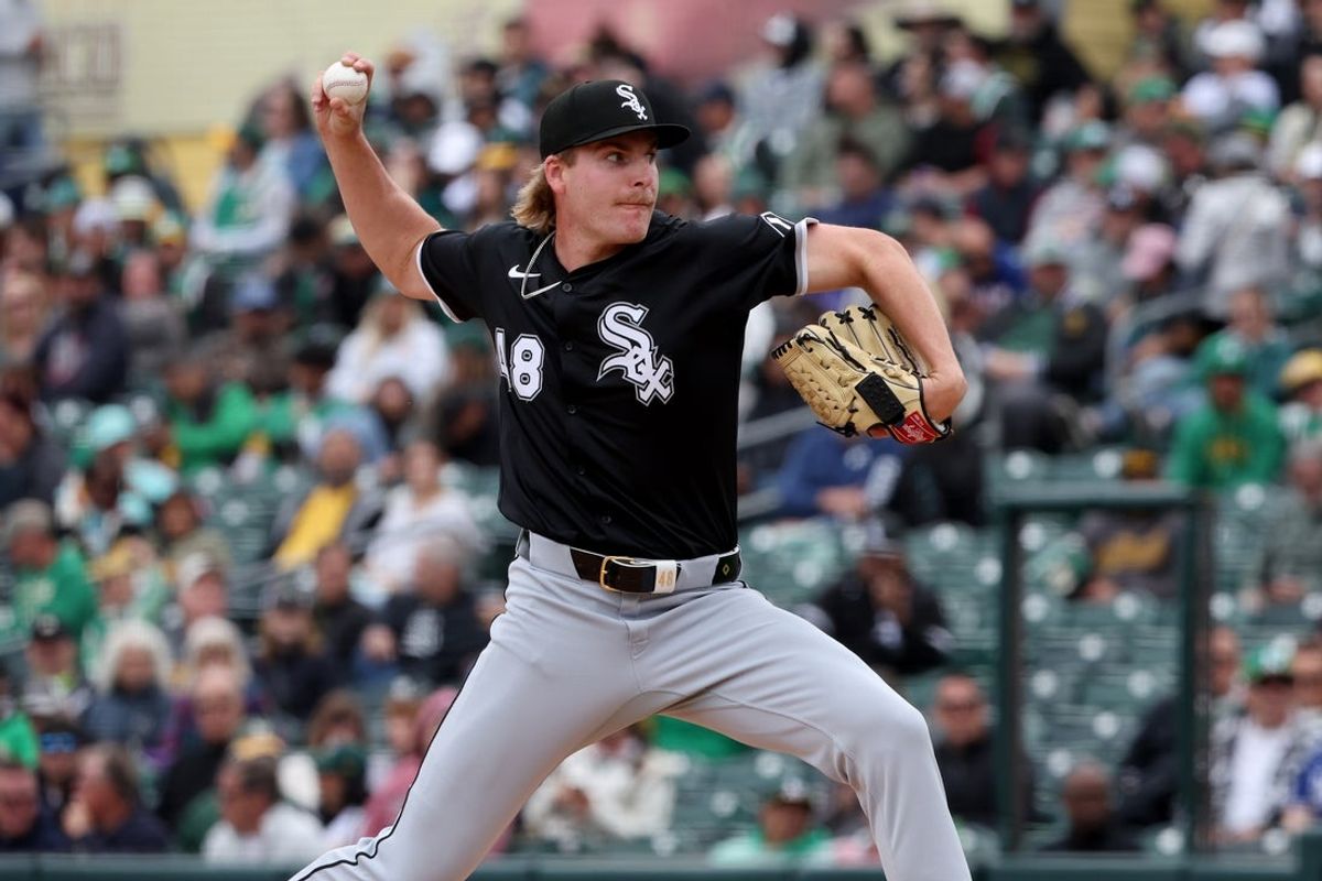 Apr 26, 2025; West Sacramento, California, USA; Chicago White Sox pitcher Jonathan Cannon (48) throws a pitch against the Athletics in the second inning at Sutter Health Park. Mandatory Credit: Dennis Lee-Imagn Images