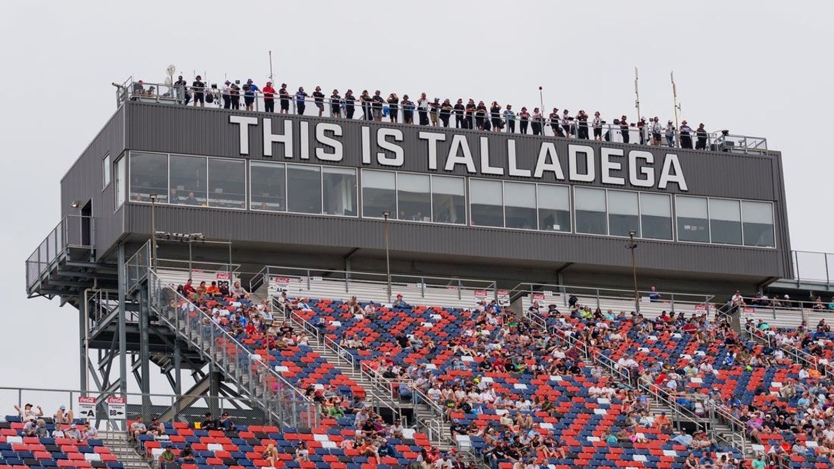 Apr 26, 2025; Talladega, Alabama, USA; The view from the grandstands during the General Tire 200 at Talladega Superspeedway. Mandatory Credit: Jason Allen-Imagn Images
