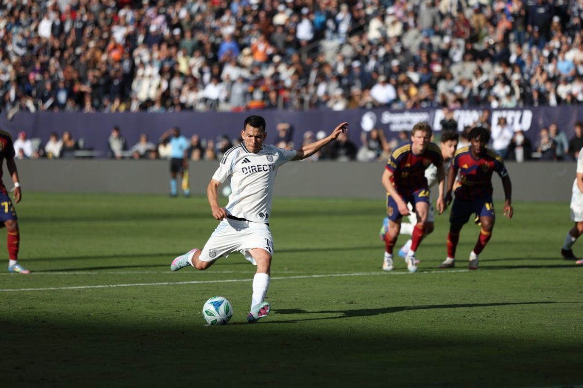Apr 26, 2025; San Diego, California, USA; San Diego FC forward Chucky Lozano (11) scores on a penalty kick during the first half against Real Salt Lake at Snapdragon Stadium. Mandatory Credit: Abe Arredondo-Imagn Images