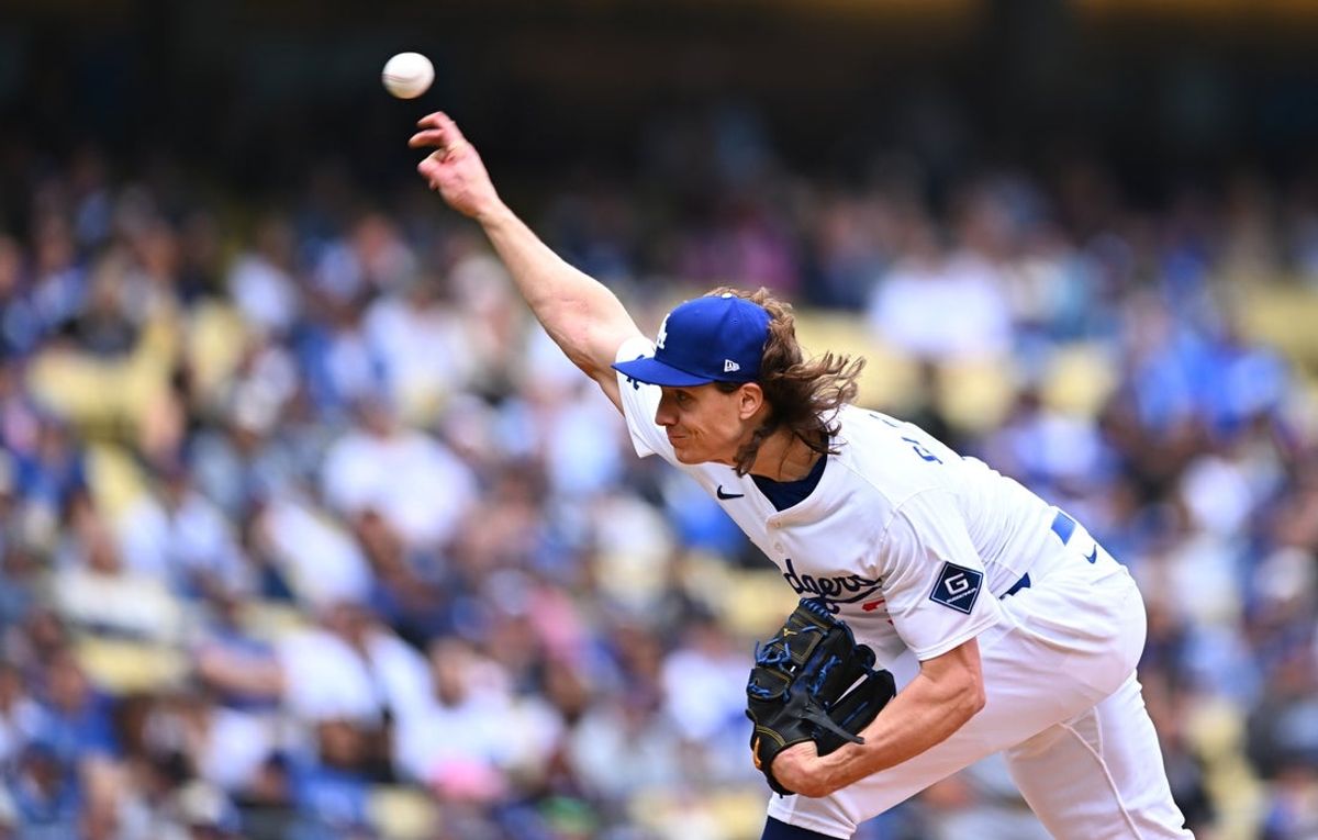 Apr 27, 2025; Los Angeles, California, USA; Los Angeles Dodgers pitcher Tyler Glasnow (31) throws during the first inning against the Pittsburgh Pirates at Dodger Stadium. Mandatory Credit: Jonathan Hui-Imagn Images
