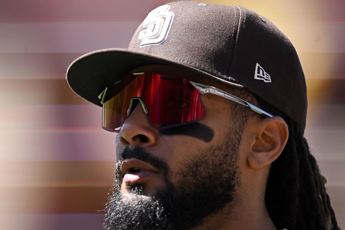 Apr 27, 2025; San Diego, California, USA; San Diego Padres right fielder Fernando Tatis Jr. (23) comes off the field during the fifth inning against the Tampa Bay Rays at Petco Park. Mandatory Credit: Denis Poroy-Imagn Images