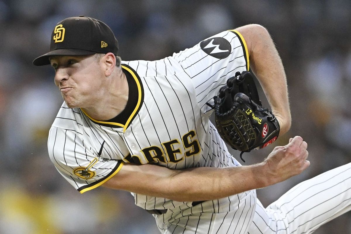 Apr 29, 2025; San Diego, California, USA; San Diego Padres starting pitcher Nick Pivetta (27) delivers during the third inning against the San Francisco Giants at Petco Park. Mandatory Credit: Denis Poroy-Imagn Images