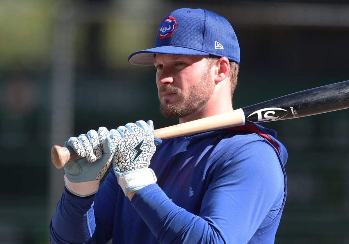 Apr 30, 2025; Pittsburgh, Pennsylvania, USA;  Chicago Cubs left fielder Ian Happ (8) at the batting cage before the game against the Pittsburgh Pirates at PNC Park. Mandatory Credit: Charles LeClaire-Imagn Images