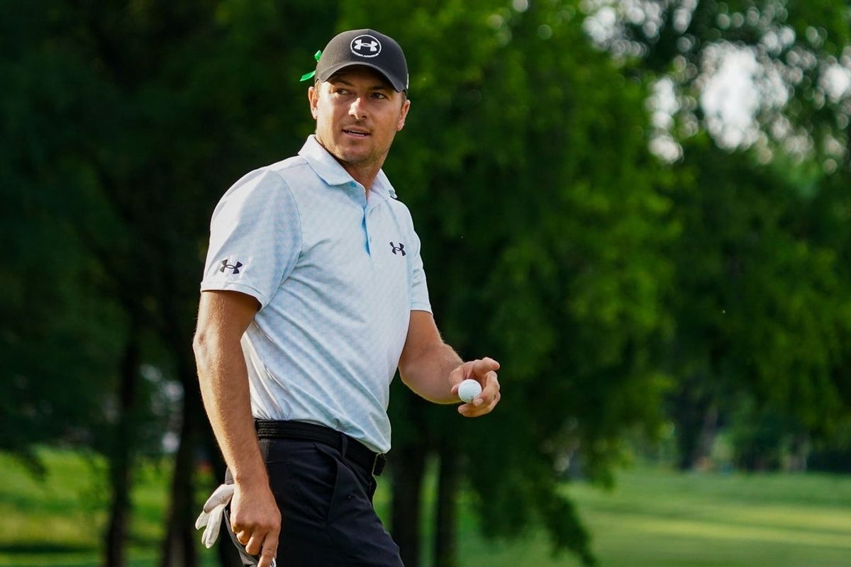 May 2, 2025; McKinney, Texas, USA; Jordan Spieth reacts after making birdie on the ninth hole during the second round of the THE CJ CUP Byron Nelson golf tournament. Mandatory Credit: Raymond Carlin III-Imagn Images