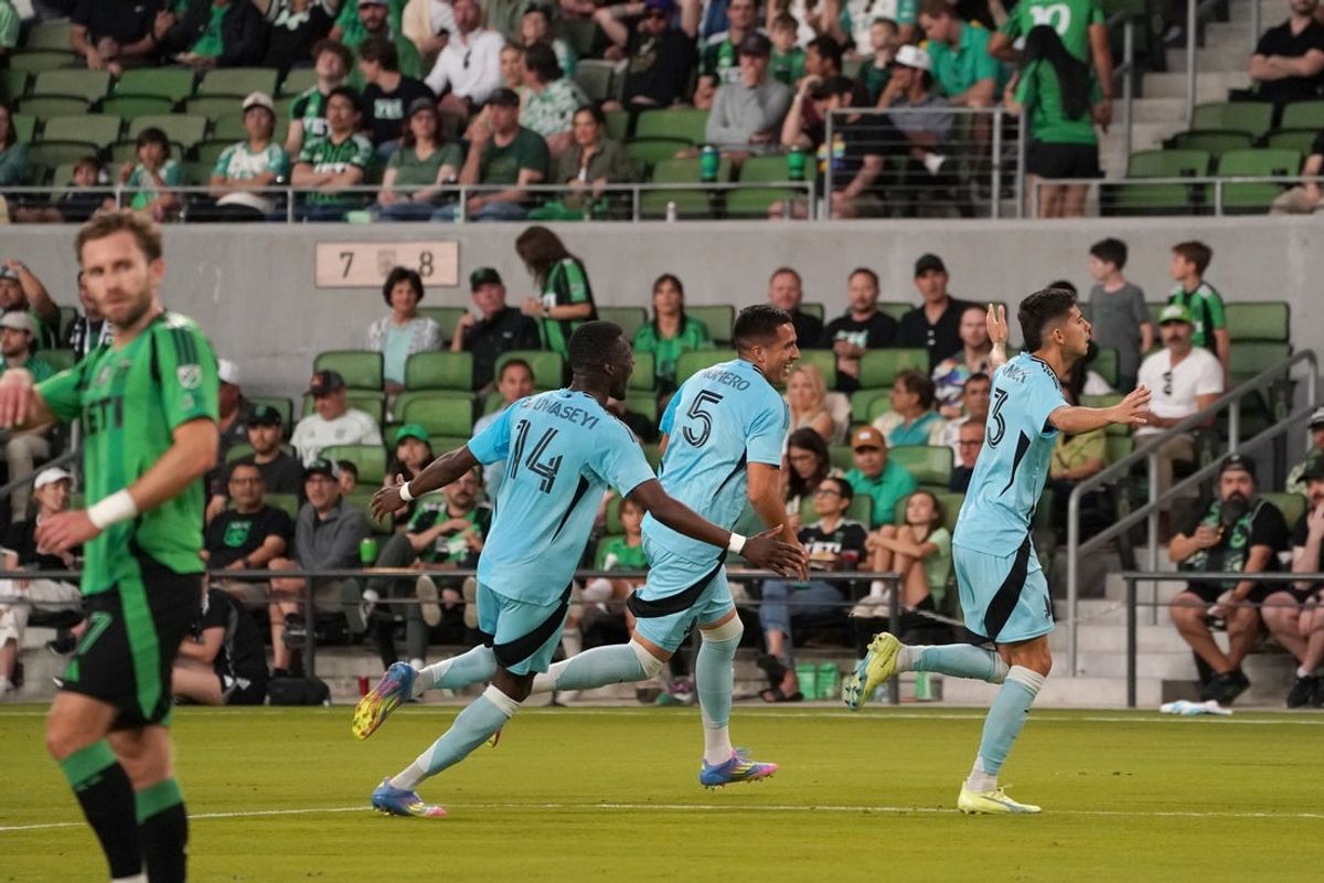 May 3, 2025; Austin, Texas, USA;  Minnesota United defender Anthony Markanich (13) celebrates a goal against Austin FC during the first half at Q2 Stadium. Mandatory Credit: Dustin Safranek-Imagn Images
