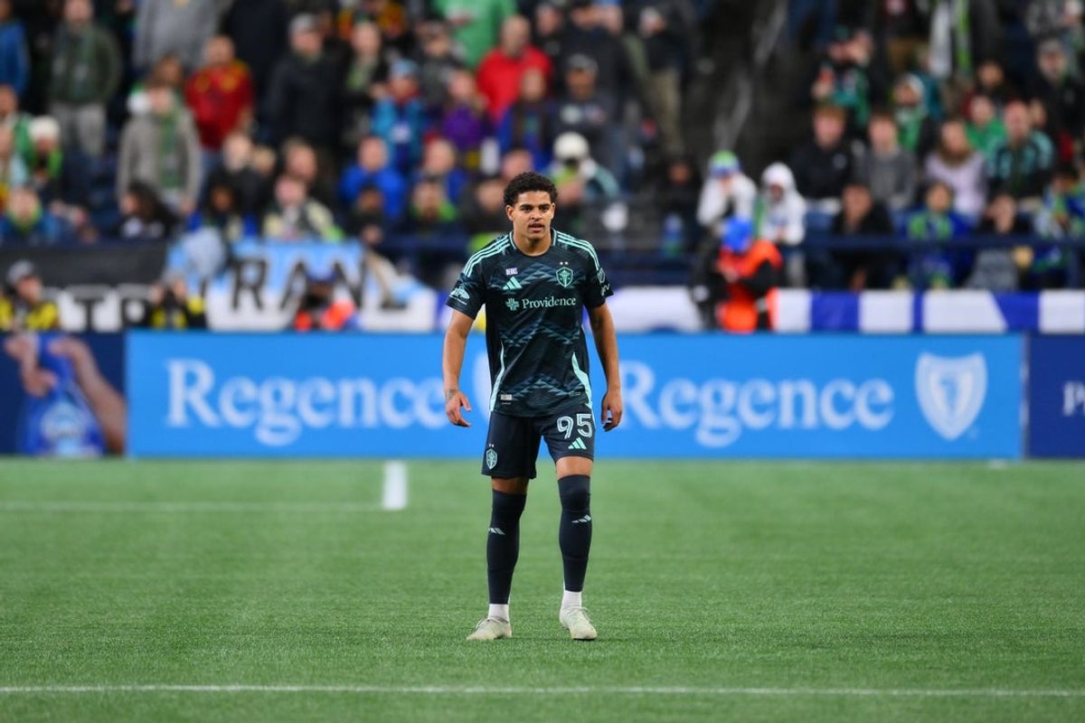 May 3, 2025; Seattle, Washington, USA; Seattle Sounders FC forward Osaze De Rosario (95) during the second half against the St. Louis City FC at Lumen Field. Mandatory Credit: Steven Bisig-Imagn Images