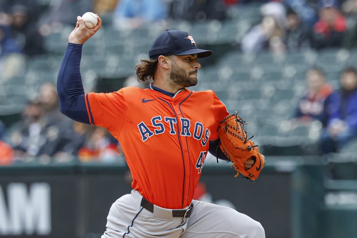 May 4, 2025; Chicago, Illinois, USA; Houston Astros starting pitcher Lance McCullers Jr. (43) delivers a pitch against the Chicago White Sox during the first inning at Rate Field. Mandatory Credit: Kamil Krzaczynski-Imagn Images