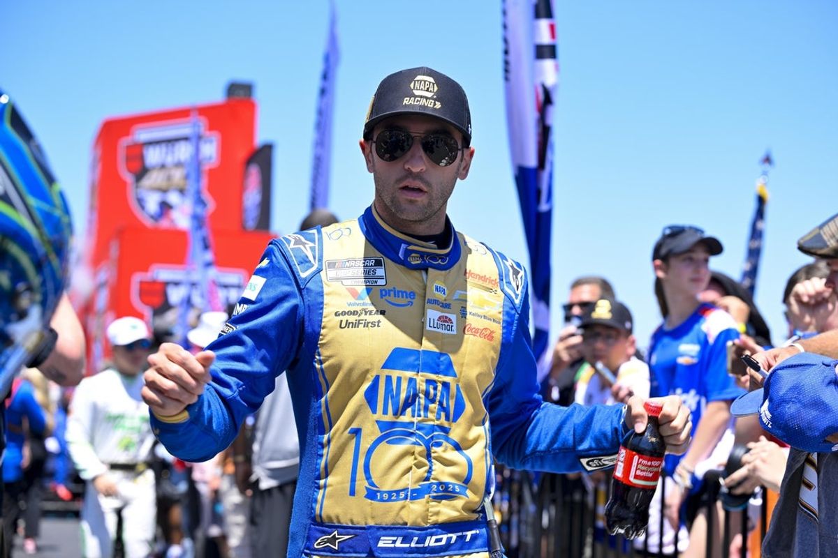 May 4, 2025; Fort Worth, Texas, USA; NASCAR Cup Series driver Chase Elliott (9) is introduced before the start of the Wurth 400 race at Texas Motor Speedway. Mandatory Credit: Jerome Miron-Imagn Images