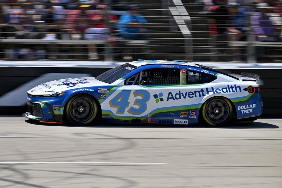 May 4, 2025; Fort Worth, Texas, USA; NASCAR Cup Series driver Erik Jones (43) drives during the Wurth 400 race at Texas Motor Speedway. Mandatory Credit: Jerome Miron-Imagn Images