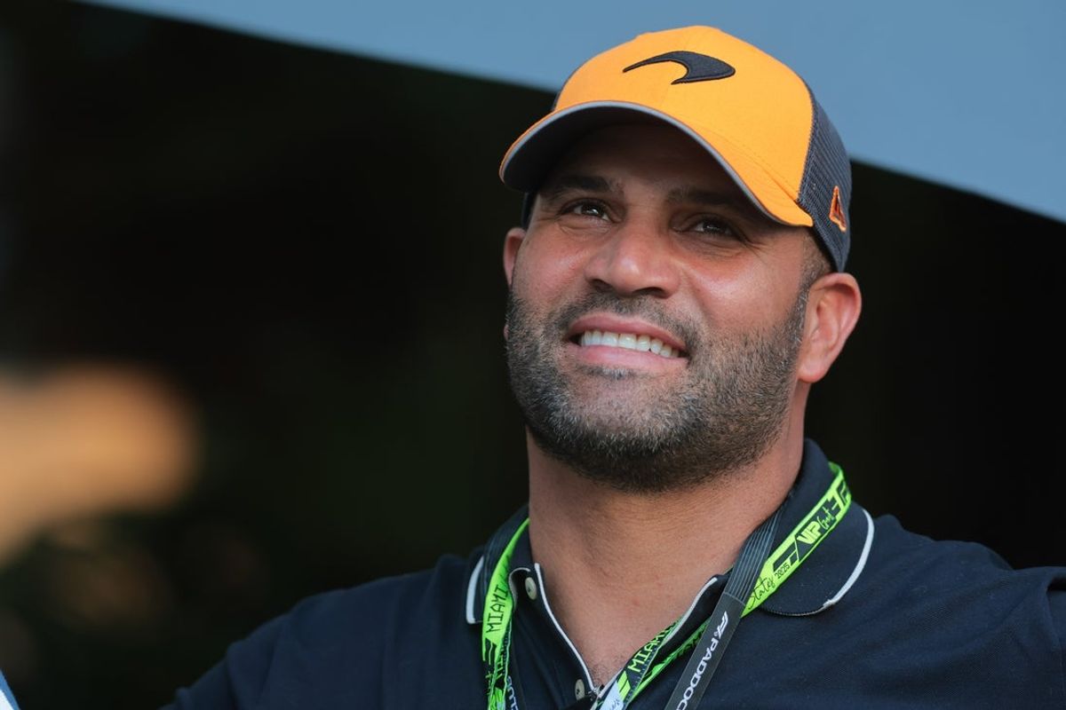 May 4, 2025; Miami Gardens, FL, USA; Former MLB players Albert Pujols attends the F1 Miami Grand Prix at Miami International Autodrome. Mandatory Credit: Sam Navarro-Imagn Images