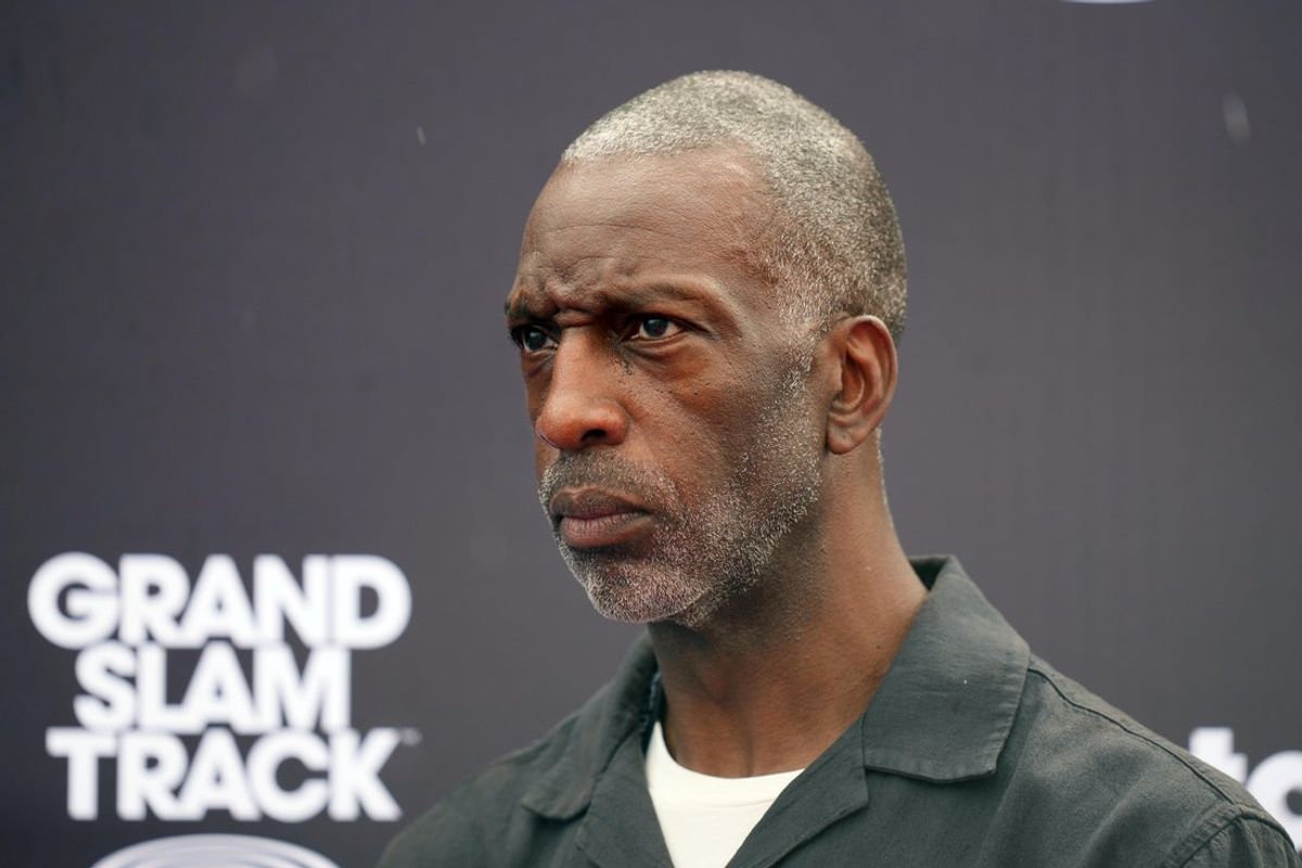 May 4, 2025; Miramar, FL, USA; Michael Johnson reacts during the Grand Slam Track Miami at Ansin Sports Complex. Mandatory Credit: Kirby Lee-Imagn Images