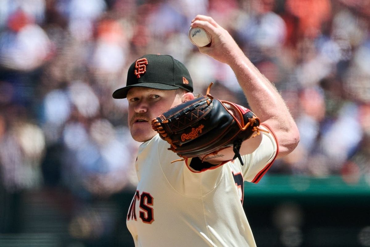 May 4, 2025; San Francisco, California, USA; San Francisco Giants starting pitcher Logan Webb (62) throws a pitch against the Colorado Rockies during the first inning at Oracle Park. Mandatory Credit: Robert Edwards-Imagn Images
