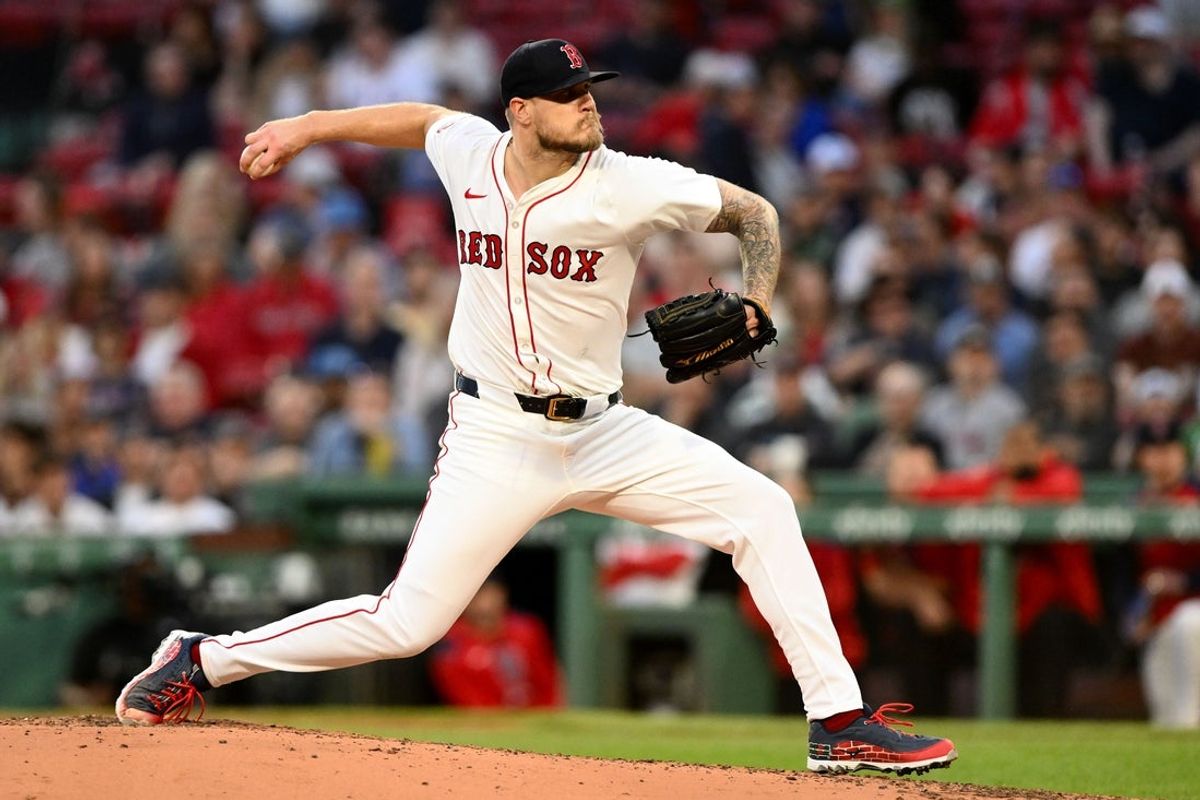 May 7, 2025; Boston, Massachusetts, USA; Boston Red Sox starting pitcher Tanner Houck (89) pitches against the Texas Rangers during the third inning at Fenway Park. Mandatory Credit: Brian Fluharty-Imagn Images