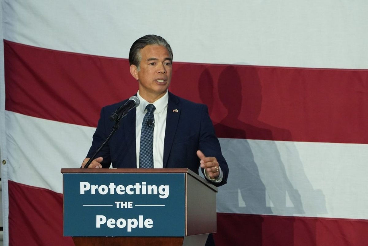 Rob Bonta, Attorney General of California, speaks to the attendees at a Protecting the People Community Impact Hearing hosted by New York Attorney General Letitia James at Westchester Community College in Valhalla on Thursday, May 8, 2025.