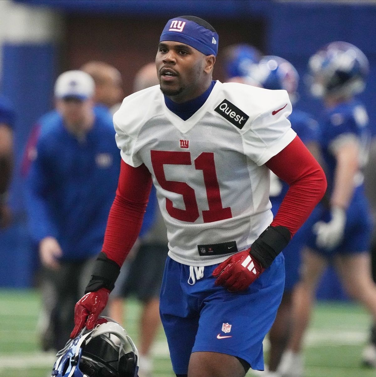 East Rutherford, NJ -- May 9, 2025 -- First round draft pick Abdul Carter during practice at Giants Rookie Minicamp.
