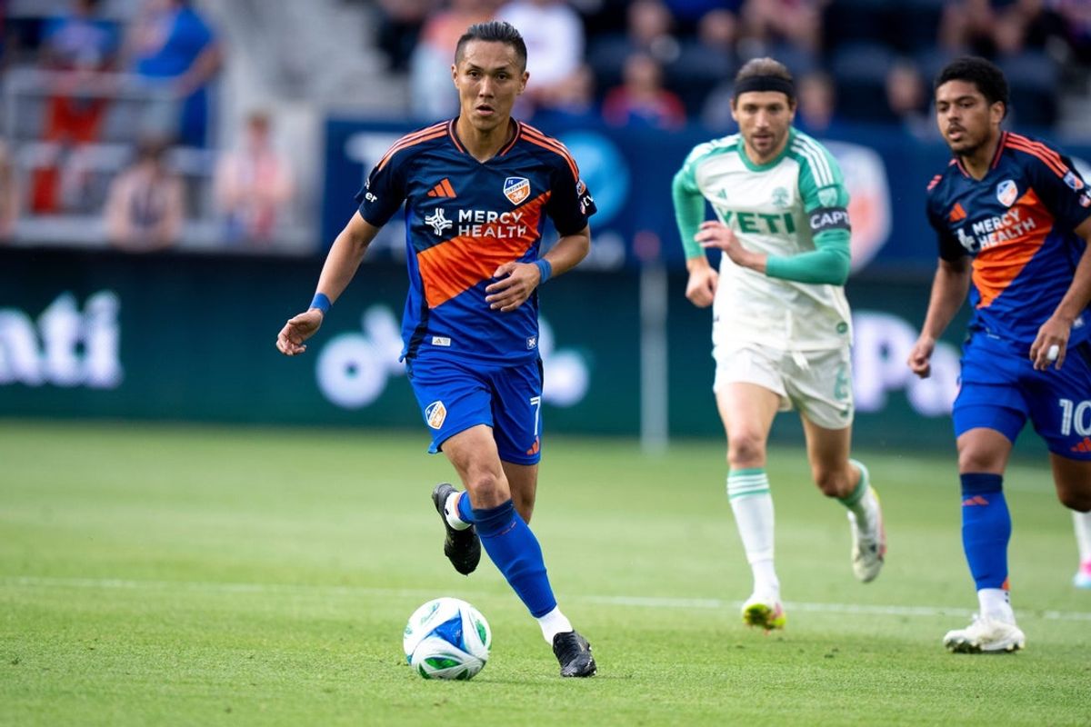 FC Cincinnati forward Yuya Kubo (7) handles the ball in the first half of the MLS match against Austin FC at TQL Stadium in Cincinnati on Saturday, May 10, 2025.