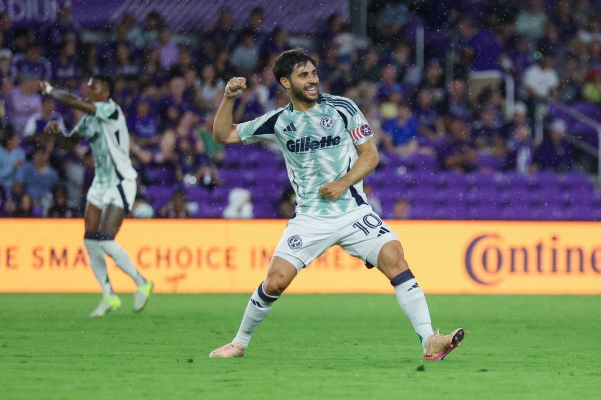 May 10, 2025; Orlando, Florida, USA; New England Revolution midfielder Carles Gil (10) reacts after a play against Orlando City in the first half at Inter&Co Stadium. Mandatory Credit: Nathan Ray Seebeck-Imagn Images