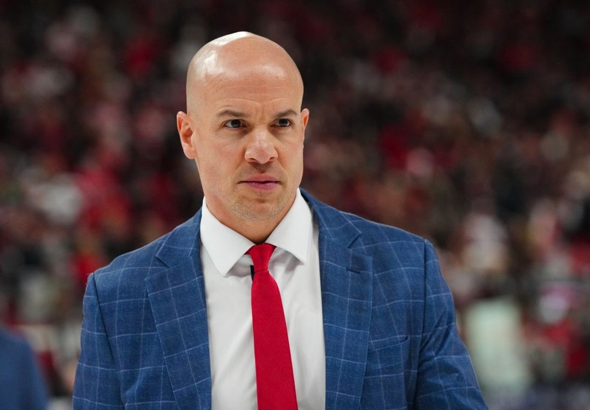 May 10, 2025; Raleigh, North Carolina, USA; Washington Capitals head coach Spencer Carbery walks off the ice after their loss to the Carolina Hurricanes in game three of the second round of the 2025 Stanley Cup Playoffs at Lenovo Center. Mandatory Credit: James Guillory-Imagn Images