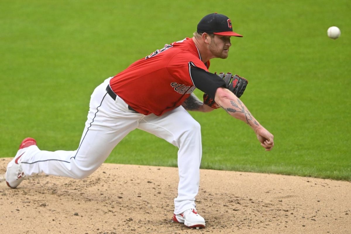 May 12, 2025; Cleveland, Ohio, USA; Cleveland Guardians starting pitcher Ben Lively (39) delivers a pitch in the second inning against the Milwaukee Brewers at Progressive Field. Mandatory Credit: David Richard-Imagn Images