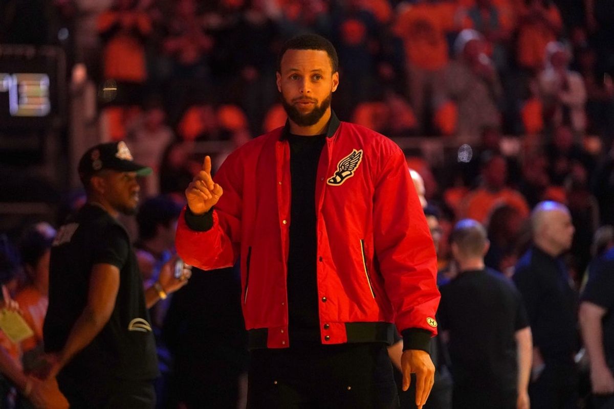 May 12, 2025; San Francisco, California, USA; Golden State Warriors guard Stephen Curry stands on the court before the start of the game against the Minnesota Timberwolves during game four of the second round for the 2025 NBA Playoffs at Chase Center. Mandatory Credit: Cary Edmondson-Imagn Images